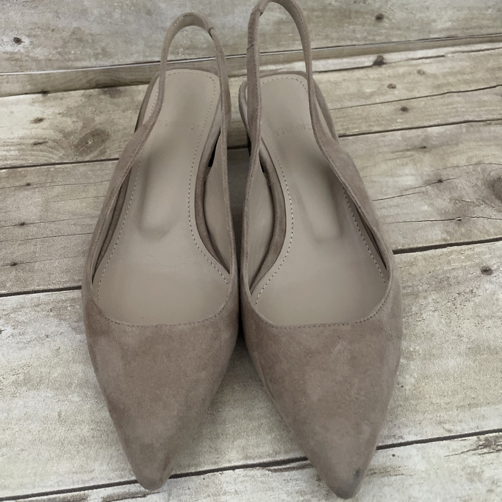 Theory Block Heel Slingback Suede Clay Beige Size 4.5 35 - Picture 2 of 5